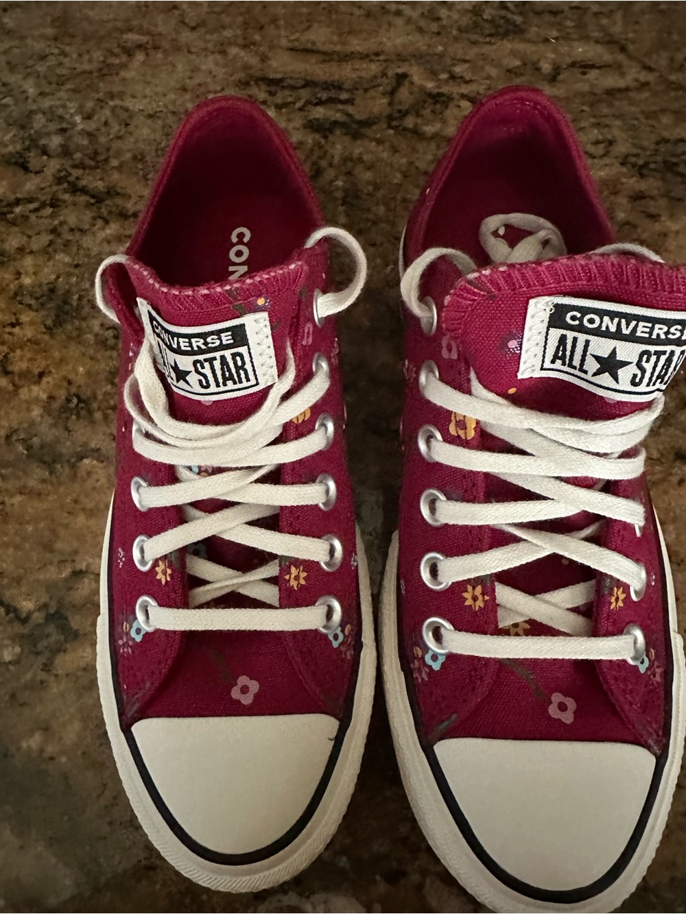Converse Low Top Floral Canvas Sneakers in Magenta and White